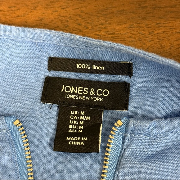 Jones New York 100% Linen Blue Zip Front Top – Size M - Picture 6 of 9